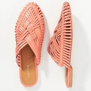 Anthropologie Pilcro Sz8 Coral Peach Woven Leather Slip On Sandals